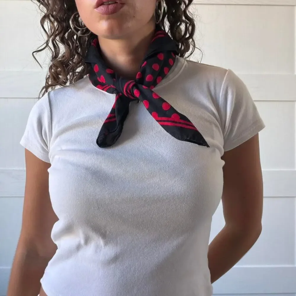 Vintage black cotton bandana featuring